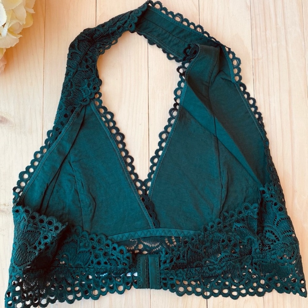 Green Lace Halter Bralette Wireless Fully Lined - Picture 3 of 6